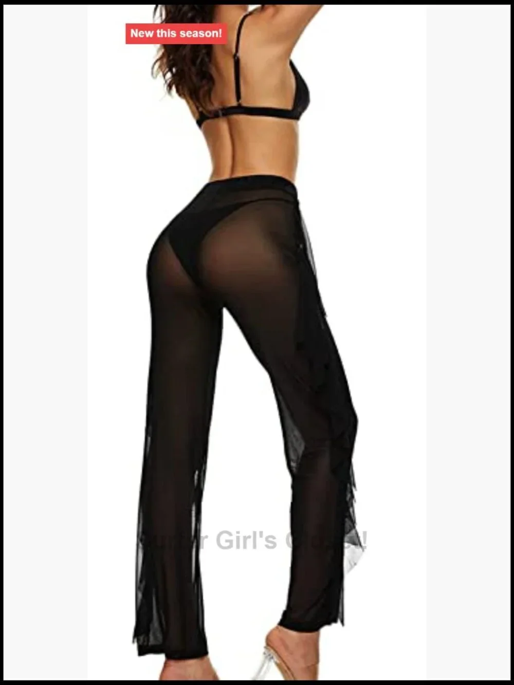 Sheer Mesh Ruffle Pants Swim Cover Up Palazzo